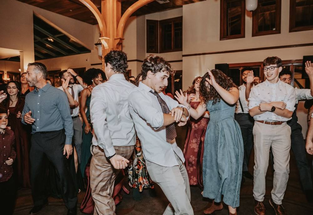 Full dance floor in a timber barn venue
