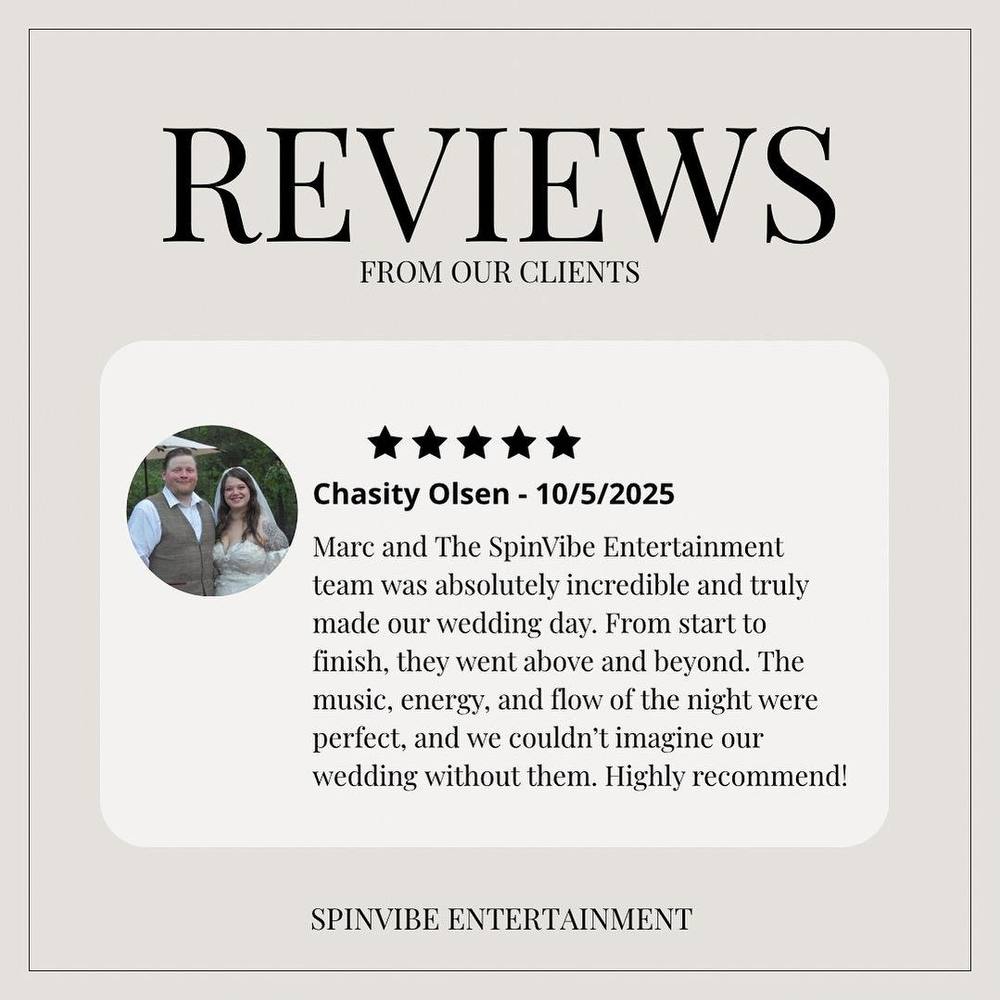 Client review screenshot shared with SpinVibe Entertainment