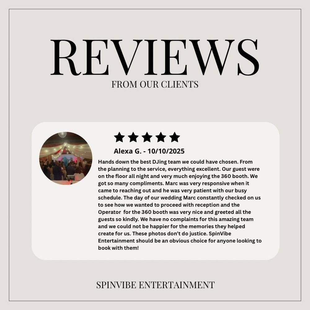 Client review screenshot shared with SpinVibe Entertainment